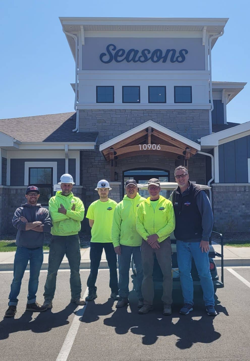 HVAC company in Kenosha, air conditioning in Kenosha, furnace repair in Waukesha. Commerical HVAC crew performing final work at Seasons at Riverview in Pleasant Prairie, Wisconsin.